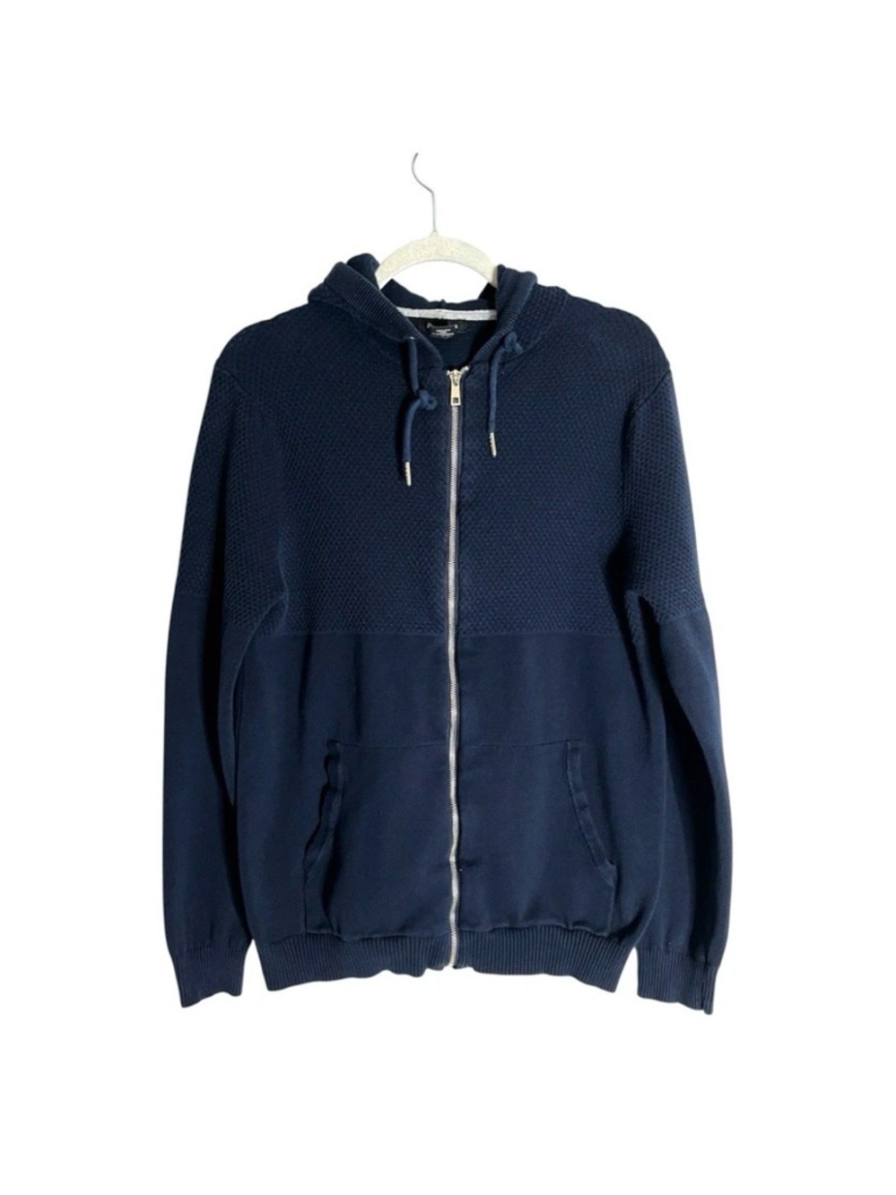 Porter and Ash Mens Hoodie Hooded Knit Sweater Full Zip Pullover Medium Navy